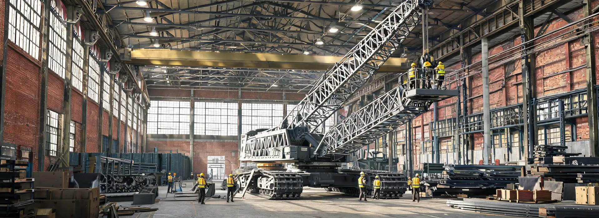 Link-Belt assembly bay with crawler crane under construction