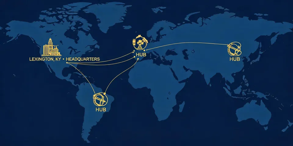 Map illustration of Link-Belt Lexington headquarters and regional hubs