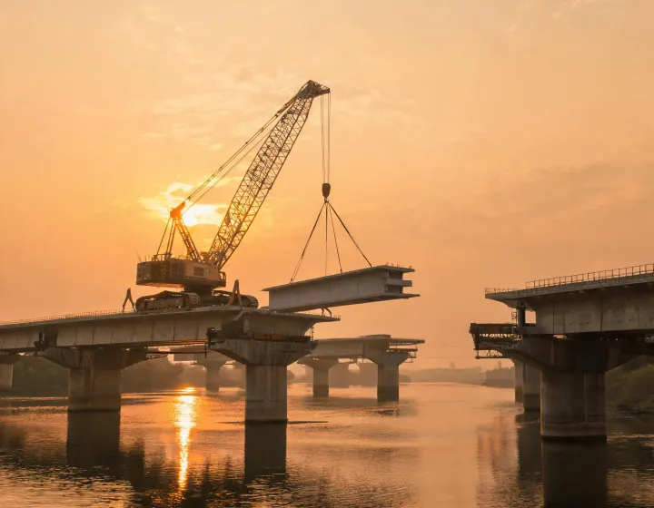 Link-Belt crawler crane lifting precast bridge segment