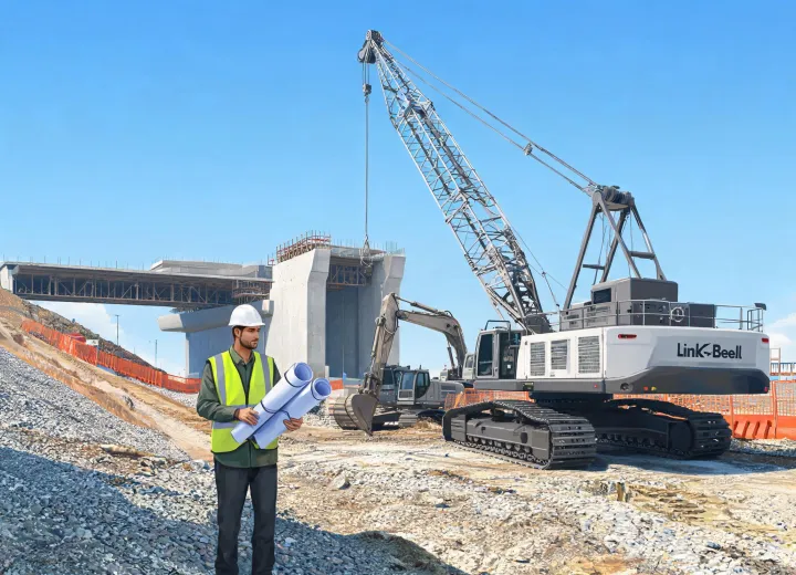 Site supervisor reviewing lift plan beside crawler crane